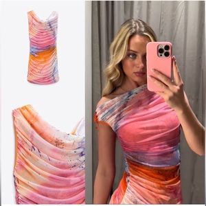 NWT ZARA multicolored printed tulle dress